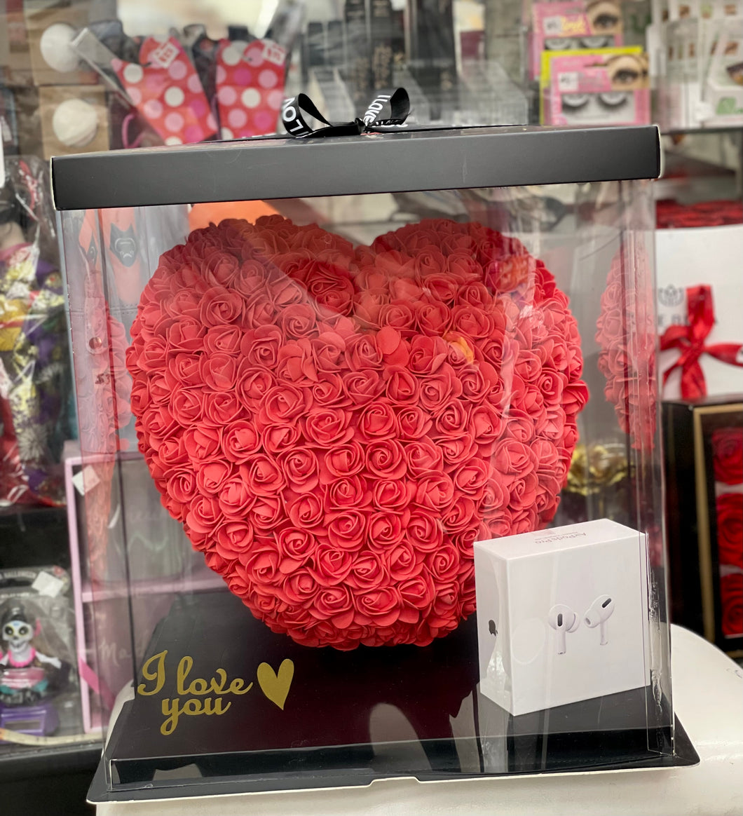 A heart made with foam paper roses