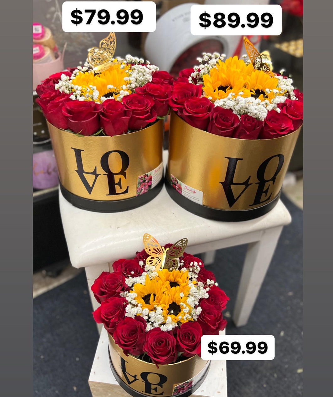 Love Box with roses and sunflowers