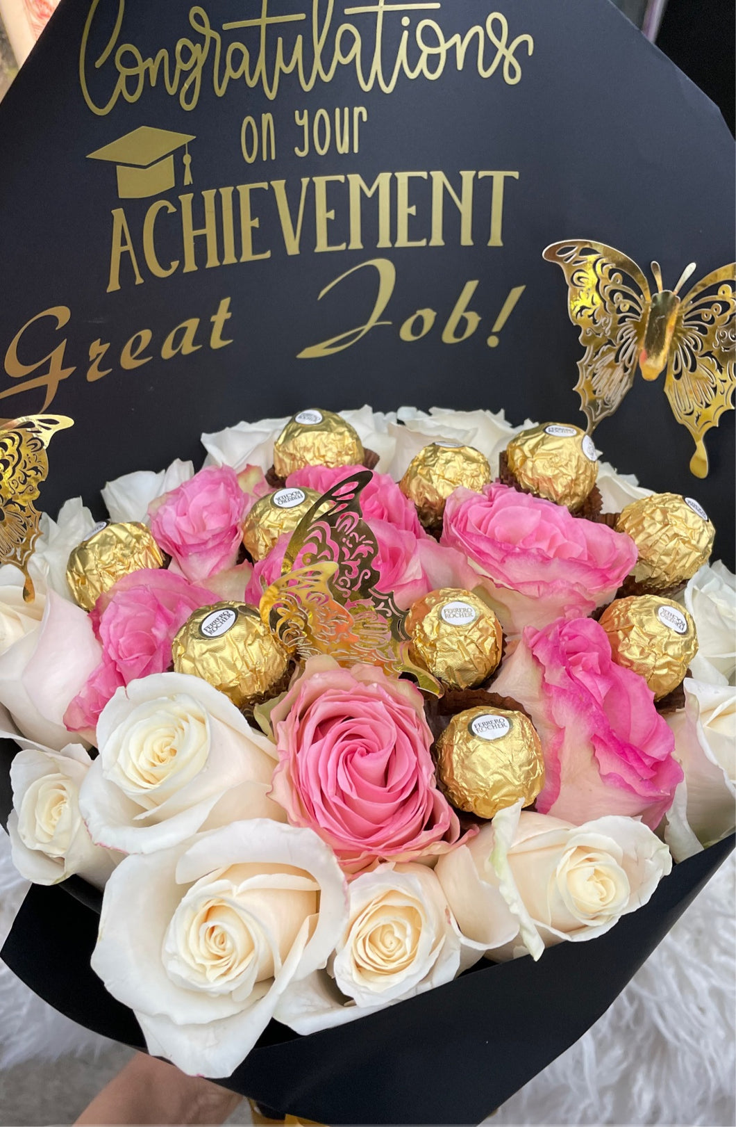 Pink and white graduation bqt
