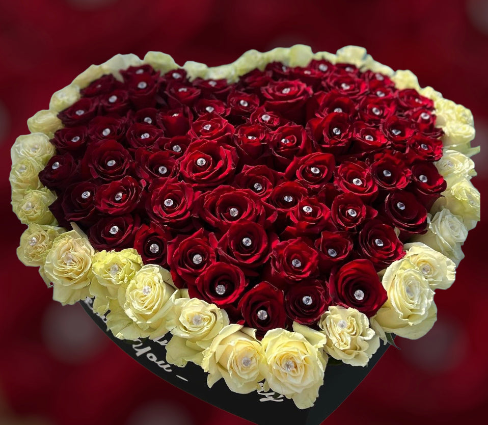 100 roses in a heart box